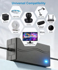 Power adapter with labeled compatibility icons, featuring 12V 5A CCTV Power Supply for Security Cameras and other devices.