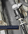 ZNDAW black fuel line quick connector installed on engine bay hose; 3/8 SAE to 5/16 in ID nylon tubing