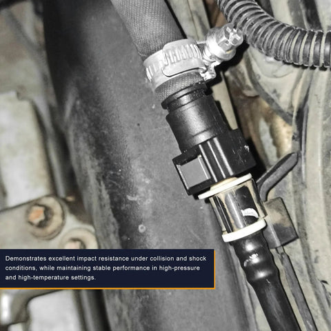 ZNDAW black fuel line quick connector installed on engine bay hose; 3/8 SAE to 5/16 in ID nylon tubing