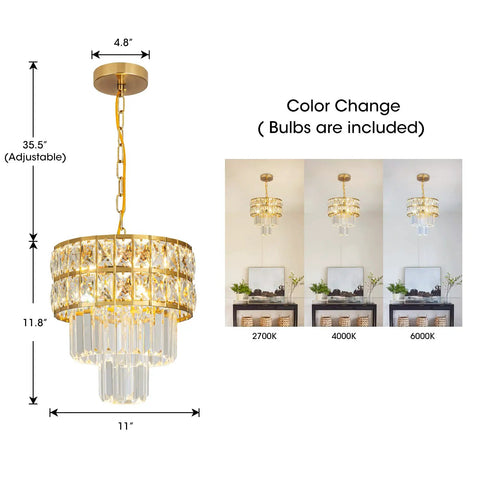 Crystal Chandelier Gold Pendant Light With Color Changing Bulb Modern Mini Round Fixture For Living Room Dining Room Kitchen Bedroom 11.8 Inch K9 Crystal Sparkle Dope Statement Lighting