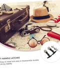 Two Pack Elastic Draw Latches With T-Handle Catch displayed next to travel items including sunglasses and a camera on a map.