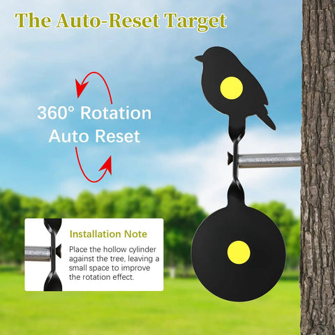 Metal Spinning Targets With Auto Reset For BB Guns And Air Rifles, silhouette bird target on tree with 3mm steel, backyard use