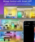 2 Pack Smart RGB Corner Floor Lamp 62.2 Inch Tall With App And Remote, Music Sync And Timer, shown controlling colorful room lighting