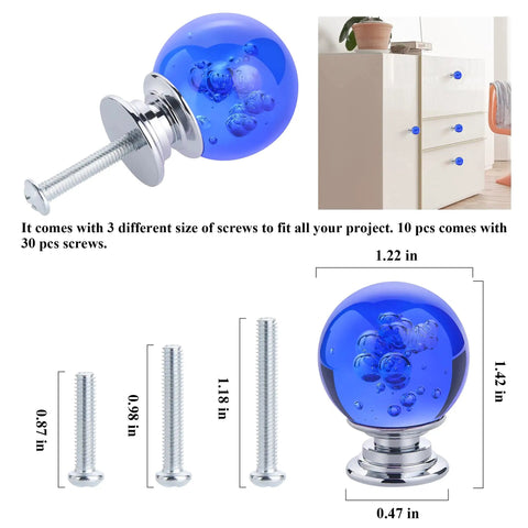 Snag These Dope 10 Piece Blue Crystal Cabinet Knobs And Glass Drawer Pulls Featuring Smooth 30mm Round Dresser Handles For Instant Kitchen Cabinet Upgrade And Fresh Home Style