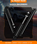 Chevy Front And Rear Shock Absorbers And Struts Replacement Set For 1995 To 2005 Chevy Blazer S10 Blazer Jimmy GMC Sonoma Isuzu Hombre 4 Piece Pack Of Shocks displayed against a car background.
