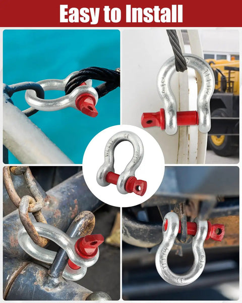 Badass 10 Pack 3/8 Inch Galvanized Steel Shackles Bundle Packed With Deep Thread D Ring And Clevis Hooks used in rigging and towing.