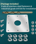 Components of Upgraded RT0 Water Return Repair Kit For Rusty Pool Walls with fasteners and drill bit.