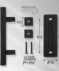 10 Inch Sliding Barn Door Pull Handle Set With Flush Hardware, Double Sided, Heavy Duty Square Design, Matte Black Powder Coated Finish