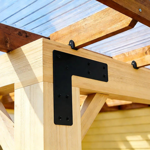 Four Pack L Shape Post To Beam Brackets 10x10 Inch Heavy Duty Steel Flat Mending Plates Right Angle Corner Brackets For 6x6 Lumber House Repair Truss Framing And Pergola