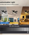 Ceiling Fans With Lights 42 Inch Low Profile Flush Mount With Remote Control Quiet Five Blade Reversible 3CCT Dimmable LED Lighting Sleek Black with different light settings