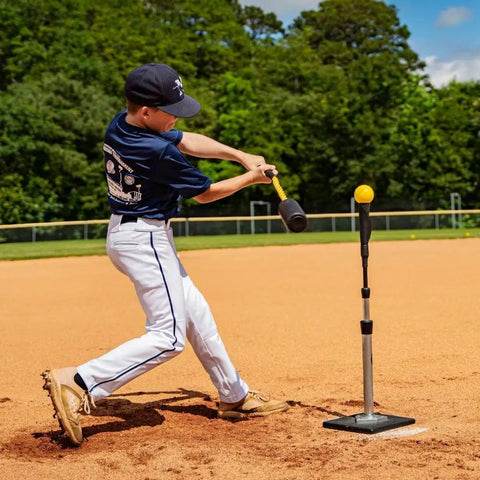 Youth practicing swing with Patented Swing Trainer With 12 Soft Training Balls For Baseball And Softball Build Speed Stay Connected