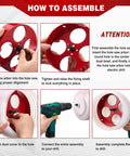 DIY Pro Grade Hole Saw Kit For Recessed And Can Lights assembly steps with drill, red hole saw, and dust bowl guard