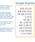 Sample imprints from Boss Level Time Clock And Document Stamp Combo For Payroll And Project Tracking Charcoal Gray Employee Punch In Device.