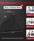Heavy Duty 600D Tricycle Cover For Adult Trikes And 3 Wheel Bicycles, All Weather Waterproof, Dustproof And UV Resistant With Lock Hole, Universal Fit 75L x 30W x 44H For Indoor Outdoor Use, black cover shown with 75 x 30 x 44 inch size