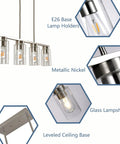 Modern Farmhouse Dining Room Chandelier With 4 Lights For Kitchen Island, Nickel Finish, E26 Base, glass lampshades, details