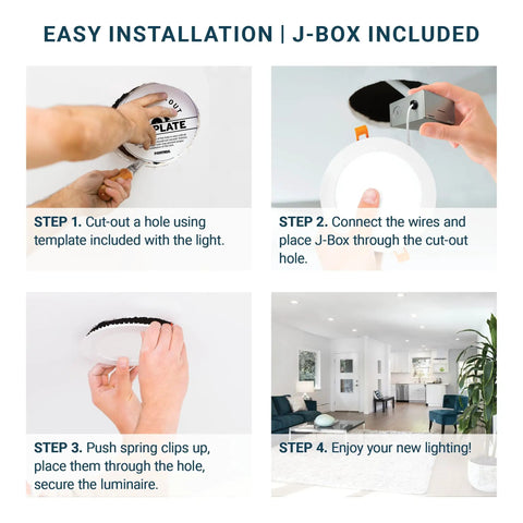 Installation steps for 16 Pack 4 Inch Dimmable LED Recessed Lights with Junction Box and 5 CCT Switch 2700K to 5000K