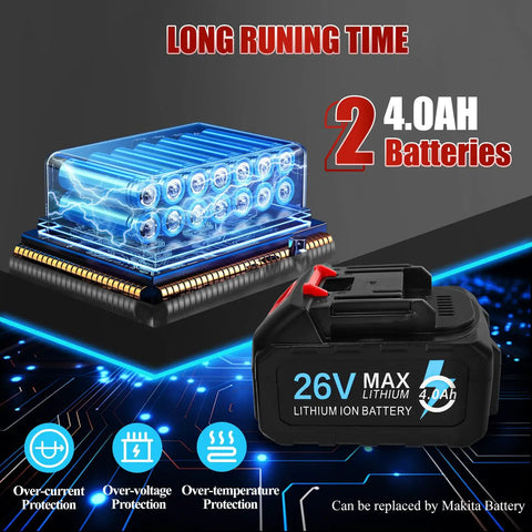 Top Tier Cordless Rivet Gun With Dual 26V Batteries And Fast Charger For Pulling Steel Aluminum Rivets On RV Boats Downspouts And Auto Repairs Automatically Setting Sizes 26V 4.0Ah battery