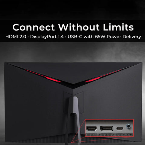 Rear view of Beast Mode 39 Inch Curved Gaming Monitor With 2560x1440 Resolution, HDMI, DisplayPort, USB-C inputs visible.