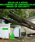 Heavy Duty Fence Post Repair Kit For 4x4 And 6x6 Wood Posts installed on a fence with steel anchor against fallen tree.