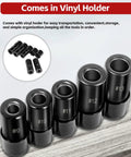 5-Piece Tap Socket Set For Large Taps 5/8 In, 11/16 In, 3/4 In, 7/8 In And 1 In in vinyl holder, shown with sizes marked