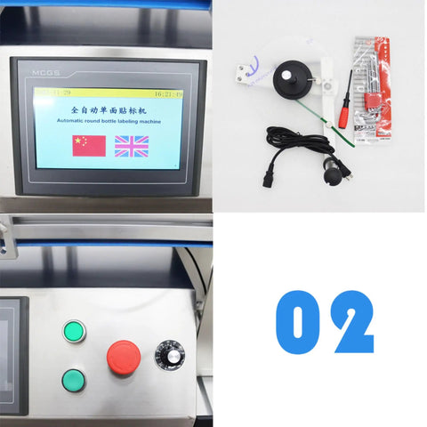 Heavy Duty Automatic Round Bottle Labeling Machine With Conveyor Desktop Applicator High Speed Labeler control panel and components