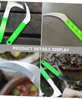 Two-Piece Stainless Steel Garden Scythe Set For Weeding And Grass Cutting With Ergonomic Non-Slip Handle Time-Saving Farm Tool For Banana Reaping And General Yard Work displayed with close-up of blades and handles