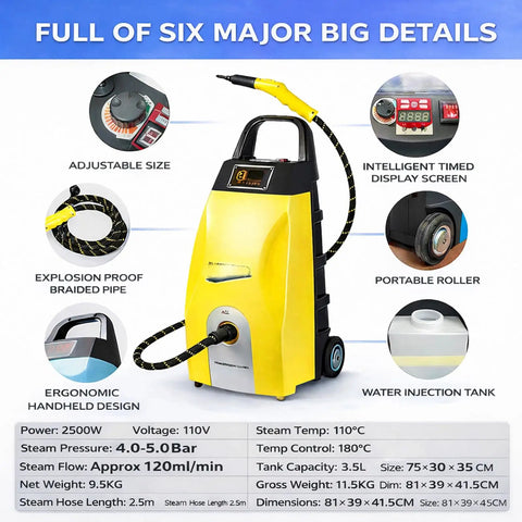 Professional Grade Industrial Steam Cleaner Machine with ergonomic handle and display screen for deep cleaning and sanitizing.