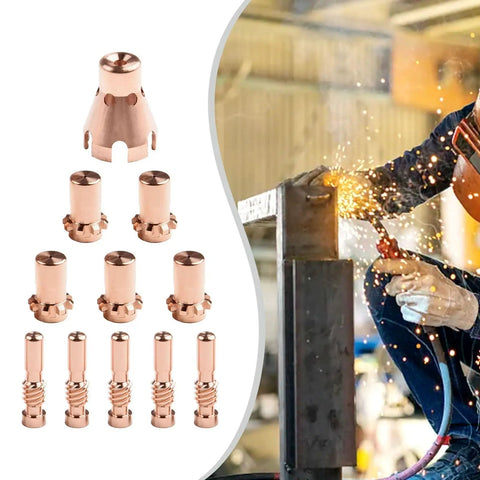 Ultimate 11-Piece Plasma Cutter Tips And Nozzles Kit Made For Procut 55 And 80 Series Machines, showing nozzles and electrodes.