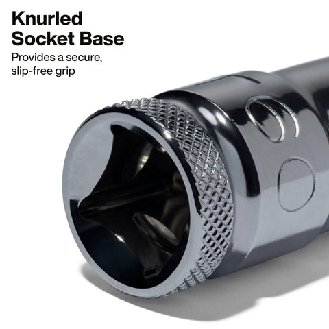 Close-up of knurled base on Knurled Torx Bit Socket Set T8 Through T60 For 1/4, 3/8 And 1/2 Inch Drives, Premium Cr-V Steel