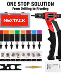 Rivet Nut Tool Kit Right Angle 8 Inch Built For Tight Spaces With Step Drill Bit and 80 Nutsets, Includes Eight Mandrels In Rugged Case NT600