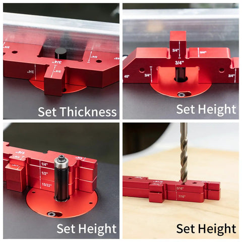 Router Table Setup Bars 14 Piece Aluminum Precision Blocks with Height Gauge for router tables, saw accessories, angle woodworking
