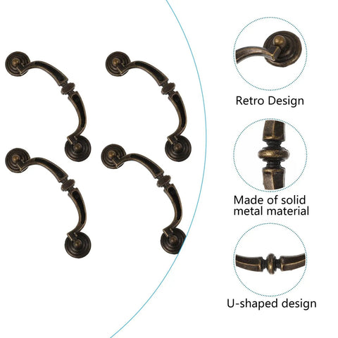 Vintage Zinc Alloy Cabinet Pull Handles 4 Pack for Furniture Doors and Drawers Antique Style Cupboard Grips in coffee color