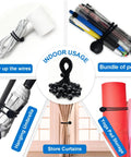 9 Inch Ball Bungee Cords Heavy Duty Tie Down Kit for indoor use with wires, pens, umbrellas, curtains, and yoga mats.