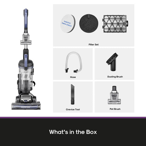 Eureka Dual Cyclone Bagless Vacuum Cleaner With Anti-Tangle Brush Roll For Pet Hair And Carpet. Powerful Suction, Lightweight Cleaning Solution For Homes. Easy Empty Dust Cup, Complete Accessory Set For Whole House Maintenance. Sleek Blue Design, Quiet
