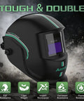 Side view of Auto Darkening Welding Helmet With Pro Grade True Color View Solar Powered Large Viewing Screen Shade Four To Thirteen For TIG MIG Arc Welding High Clarity Weld Hood For Pros And Weekend Warriors.