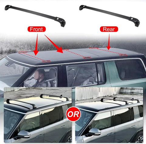 Premium Aluminum Roof Rack Cross Bars For Rivian R1S Vehicles 2022 To 2025 Featuring Locking Keys Heavy Duty Build No Sweat Installation Great For Hauling Camping Gear Weekending Trips
