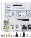 Heavy Duty M2 Standoff And Screw Kit Compatible With Asus Gigabyte Asrock Msi Motherboards For Nvme Sata Hdd PC Cases Fans Psu Build Upgrades Gonna Last A Lifetime No Sweat Assembly in an organized case with various screws and tools.