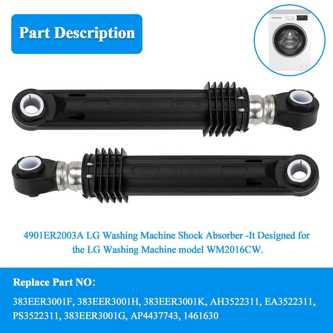 Washer shock absorber for LG washing machine, black plastic with metal fittings, 2-pack