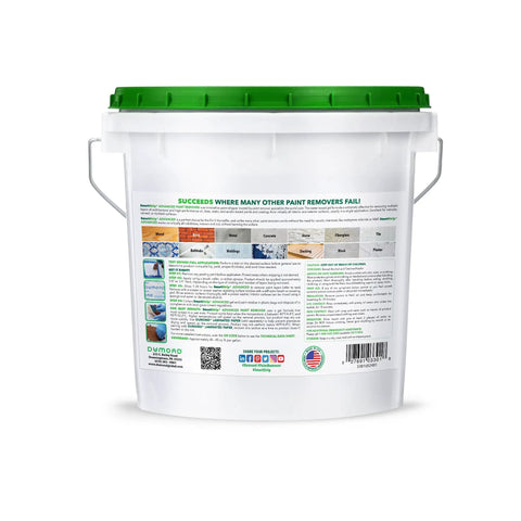 Back label of Advanced Paint Remover For Acrylic Latex Oil And Water Based Coatings Non Caustic Formula Indoor Outdoor One Gallon