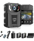 2K Body Camera With Dual Batteries And Charging Dock Delivering 1440P Legit Crisp Video With Night Vision And 14 Hour All Day Runtime Plus 64GB Memory Card For Patrol Security And Daily Carry visible with accessories.