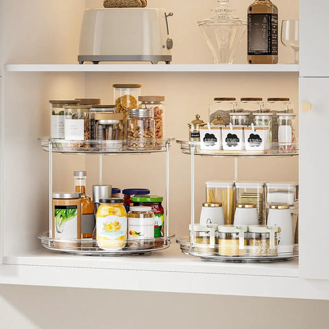 Two Tier Lazy Susan Turntable Organizer For Cabinet And Pantry Space Saver 9 Inch Rotating Spice Rack in kitchen cabinet