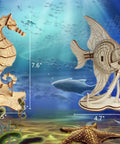 Six Piece 3D Wooden Sea Animals Puzzle Set For Adults And Teens Totally Eco Friendly 3mm Wood Brain Teaser And STEM Gift Build Hands On Fun With Dolphins Whales Turtles Sharks Seahorses And More At Home. 3D wooden seahorse and fish puzzle models with sizes shown
