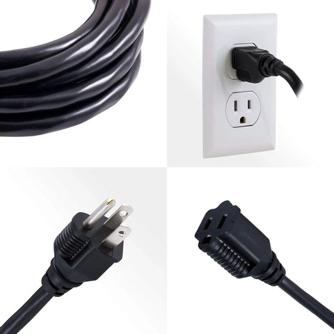 Beefed-Up Heavy Duty Outdoor Extension Cord 15 Ft 16 Gauge 3 Prong Grounded, Double Insulated, Moisture Resistant Vinyl Jacket, UL Listed