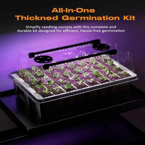80 Cell Self Watering Seed Starter Tray With Grow Light Kit For Indoor Germination Humidity Dome Included 56 LED Beads Per Tray Adjustable Brightness And Timer For Fast Seedling Growth