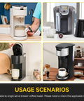 Collage of Cuisinart single-serve coffee makers with Replacement Silicone Gasket For Cuisinart Single Serve Coffee Makers Upper Needle Seal Ultra Snug Leak Proof Fit For SS-10 shown.