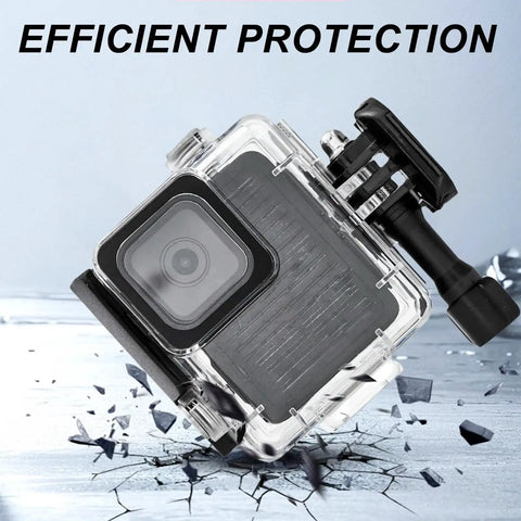 Waterproof Case For Hero 4K Action Camera With 196FT 60M Underwater Depth, showing durable build on cracked surface.