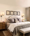 Bedroom with Swing Arm Wall Light With USB Port And Outlet, Plug In Wall Sconce In Nickel Finish, White Fabric Shade