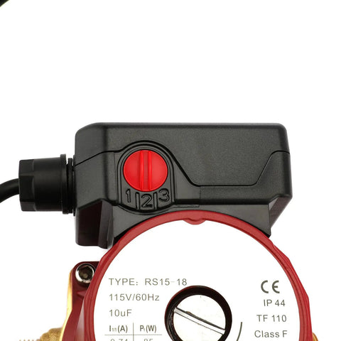 Top view of 115 Volt Hot Water Circulator Pump Fractional Horsepower Bronze Heat Recirculating Unit showing speed settings.