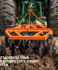 3 Point 4 Ft Notched Disc Harrow Plow Attachment for Cat 1 Tractors with 16 Inch Discs attached to tractor hitch