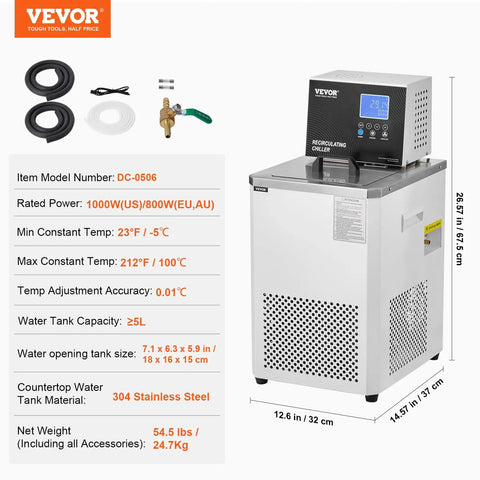 Heavy Duty Lab Chiller Smooth Operator Circulator Rock Solid Temp Control Six Liter Stainless Steel Tub with digital panel.